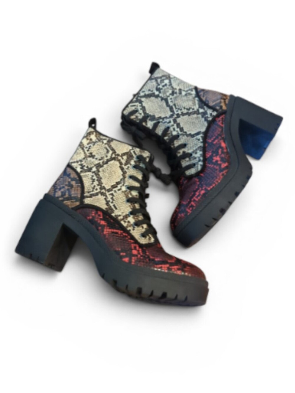 BAMBOO Red and Beige Snake-Print Lace-Up Chunky Heel Goth Punk Boots NWOT Sz 9 - Picture 11 of 11